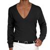 Men's T-shirt European and American Spring and Autumn Men's Clothing V-neck Solid Color Slim-fitting Thin Casual T-shirt Long-sleeved Top