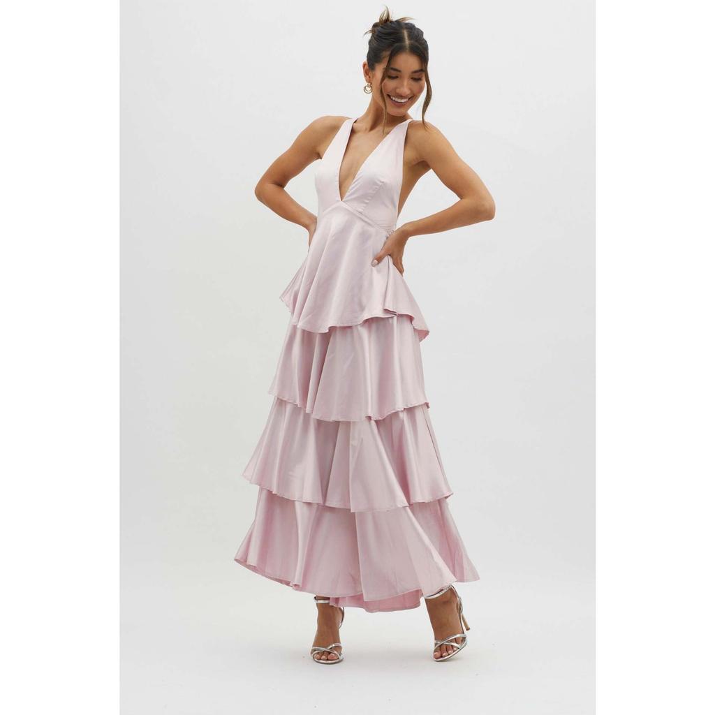 Women's V Neck Sleeveless A-Line Maxi Dress High Waist Tiered Ruffled Summer Dress