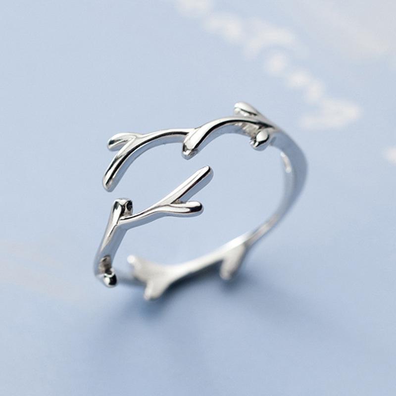 New Simple Fashion Antler Copper Jewelry Personality Branch Popular Leaf Opening Rings R039