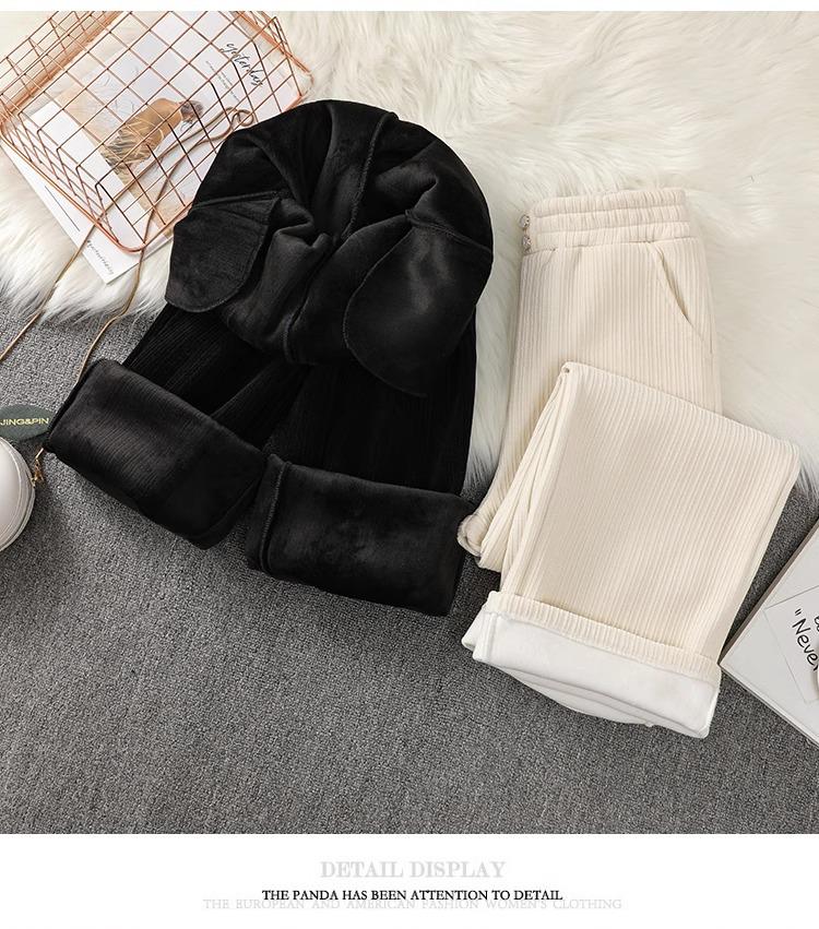 Petite Women's Fleece-Lined Chenille Pants: Autumn/Winter Collection, Straight Narrow Leg, Sizes XS.