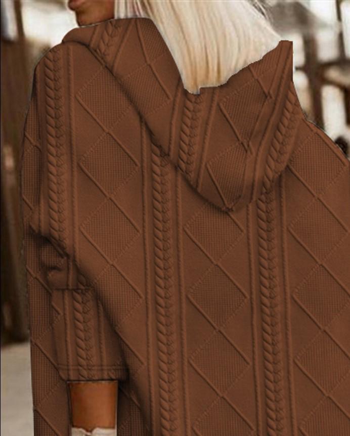 Autumn & Winter Women's Twisted Texture Hooded Mid-Length Windbreaker