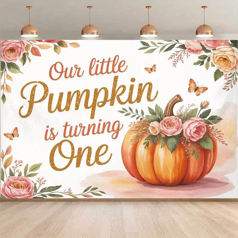 

2D Autumn Pumpkin Backdrop Turning One with Pink Roses Studio Photography Background 47.2x31.5inch/120*80cm