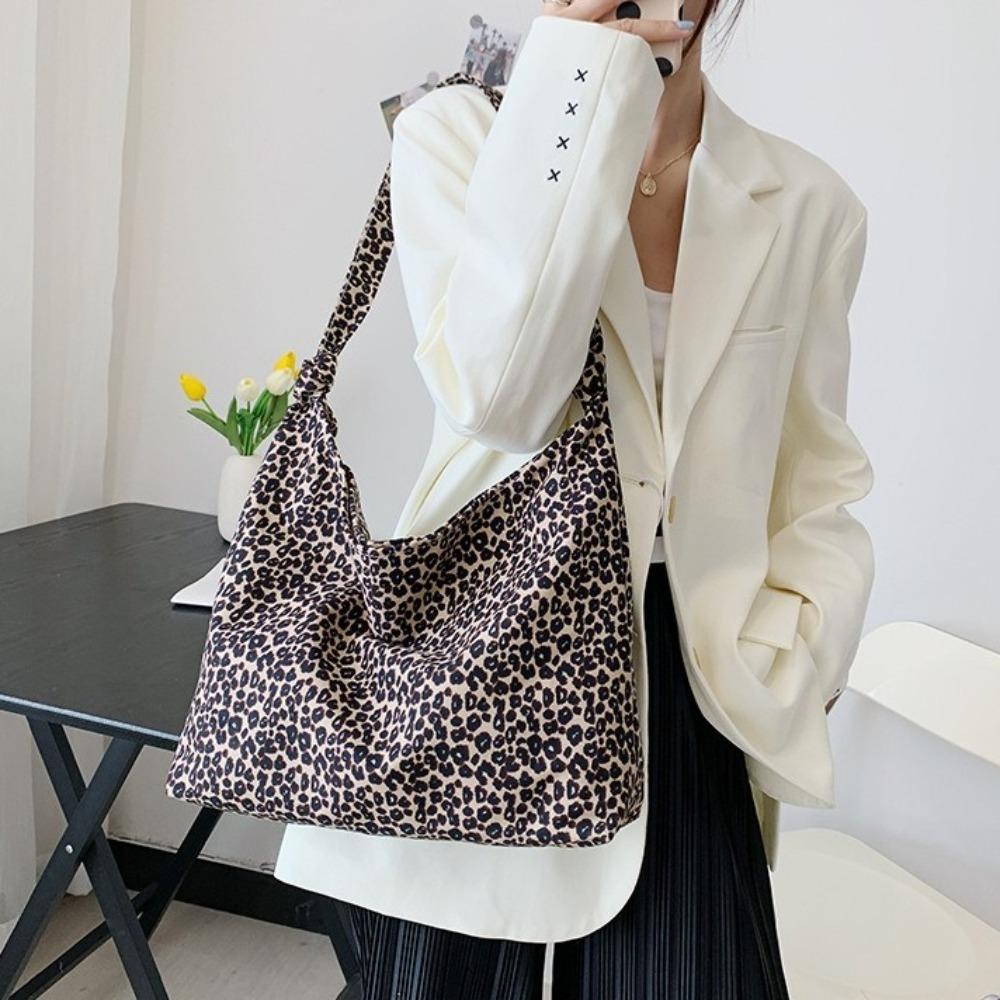 Cloth Canvas Bag Korean Style Women's Handbag Fashion Leopard Print Shoulder Bag  Shopping