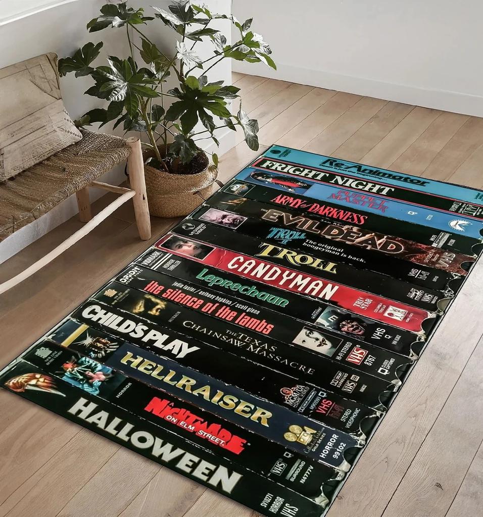 Retro Movies Rug VHS Horror Movie Living Room Modern Colorful Carpet Art Rug Movie Rug Home Decor Mat Non Slip Rug Popular Rug