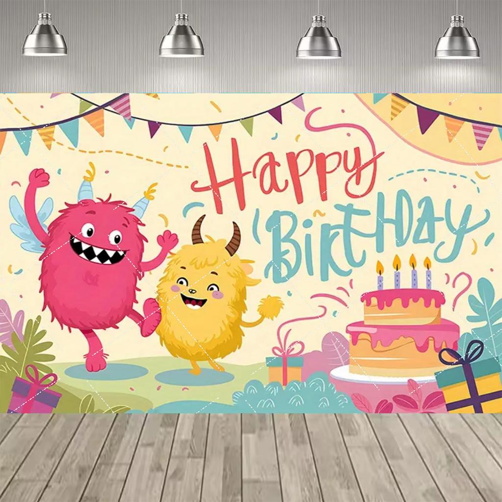 Background Decoration for Thematic Party of Cartoon Monsters, Children's Party Supplies, Decorative Banner, Baby Baptism Gift