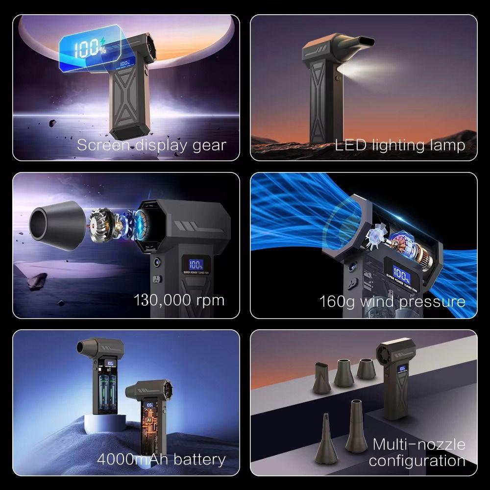 Brushless Motor Powerful Dust Blower with LED Light Digital Display Handheld Turbo Violent Fan High-Speed Rechargeable
