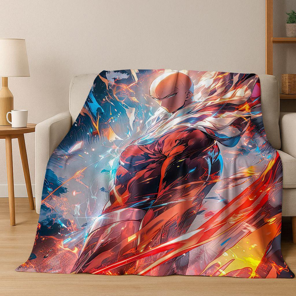 Anime One Punch Man Saitama Cartoon Cartoon Flannel Blanket,Cozy Soft Throw Blanket for Home Bedroom Bed Sofa Picnic Cover Kids