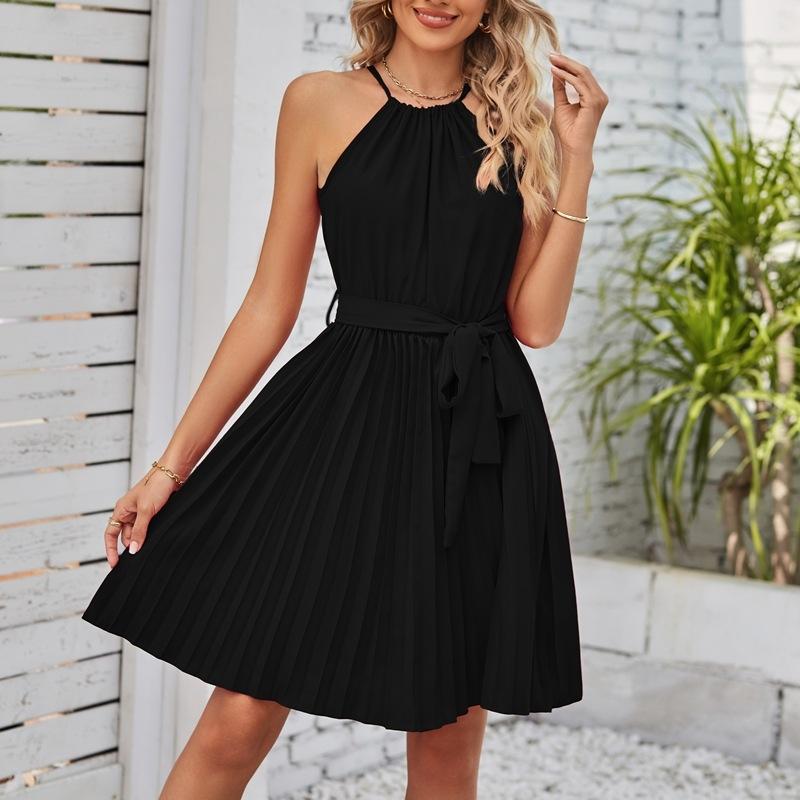 IHUASU Letní dámské nové šněrovací mini šaty bez rukávů ohlávka