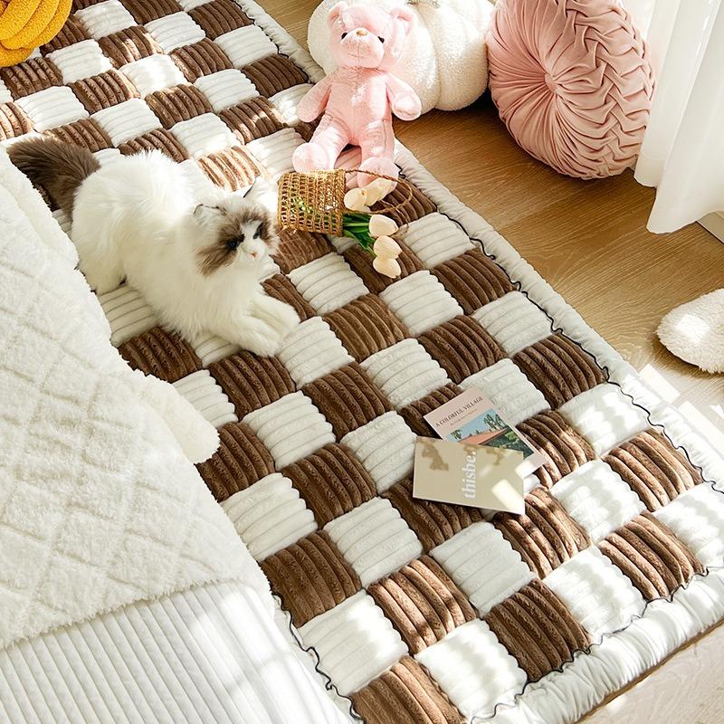 Short Plush Thickened Sofa Cushion Modern Minimalist Plaid Soft High-quality Carpet Home Living Room Decoration Anti Slip Multi-color Bay Window Mats