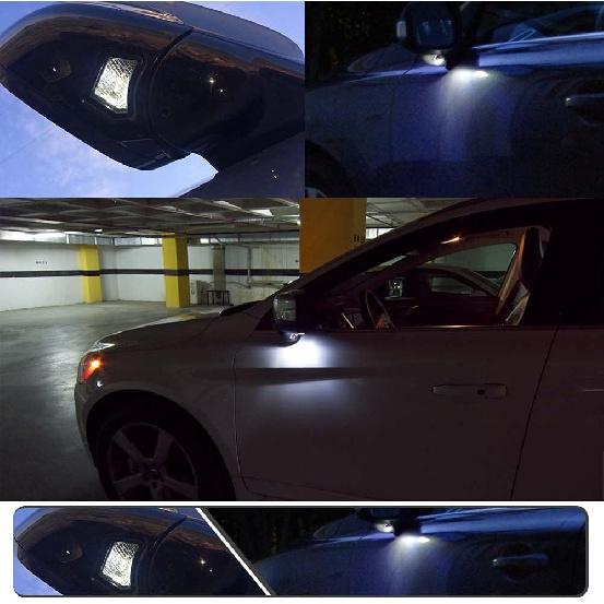 2Pcs White LED Under Side Mirror Puddle Light Lamp for Volvo S60 S 80 V70 Jaguar XF XK XFR XE-Type XJ-Type Xenon White