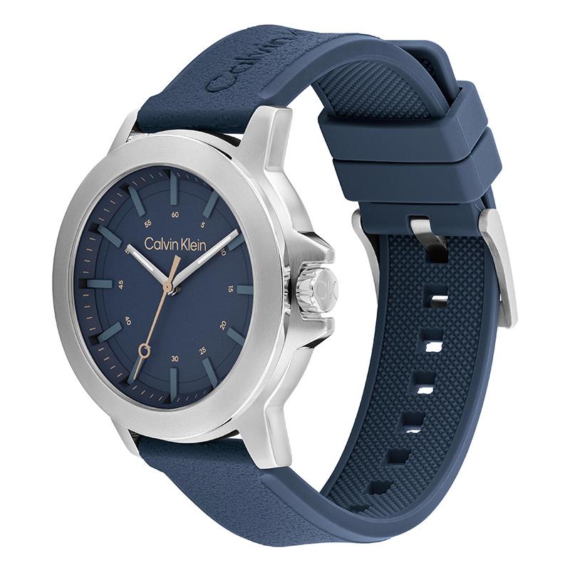 Calvin Klein Quarz Uhr Silikonarmband 42mm Blaues Zifferblatt 30M Wasserdicht Herrenuhren 25200470