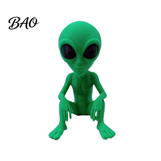 Mini Sitting Alien Figure 3D Printed Statue, Sci-Fi UFO Sculpture, Funny Figurine, Environmentally Friendly Figurine Creative Ornament for Home Office