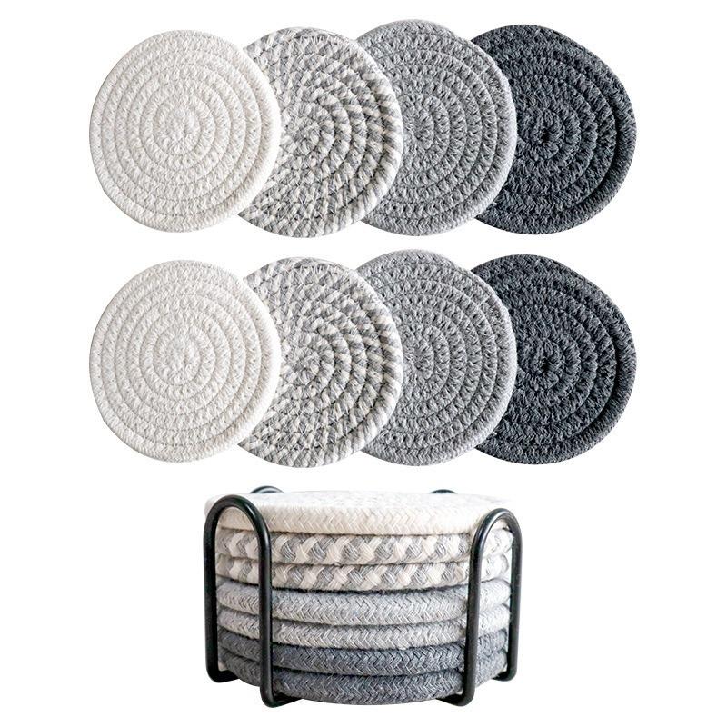 8Pcs/set 11x11cm Round Cotton Woven Coffee Mug Cup Coaster Placemat Dining Plate Mat Kitchen Insulation Pad Table Decoration