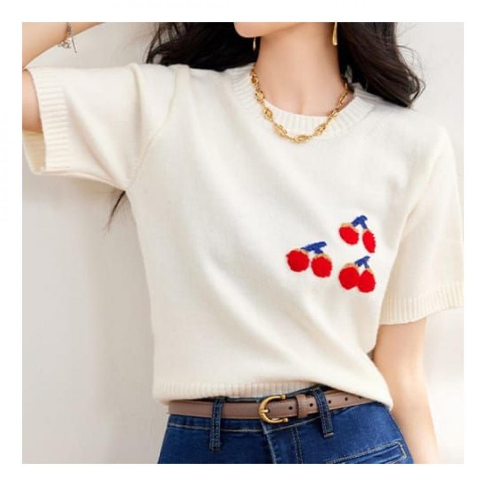 Navava Women Cherry Point Round Neck Short Sleeve Knit Nk2098