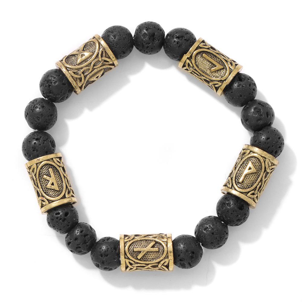 Viking Rune 8mm Lava Stone Bracelet: Retro European and American Style Jewelry