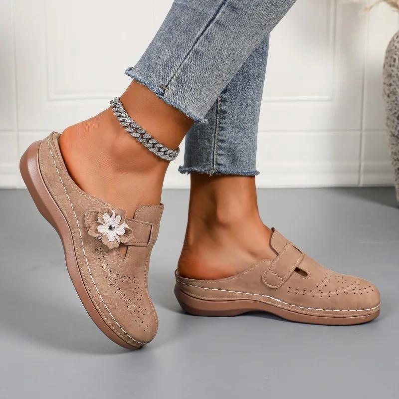 

Туфли Женские 2025 Открытый Носок Женские Тапочки Большой Размер Бестселлер Повседневные Тапочки Женские Летние Цветочные Плоские Тапочки 43 хаки