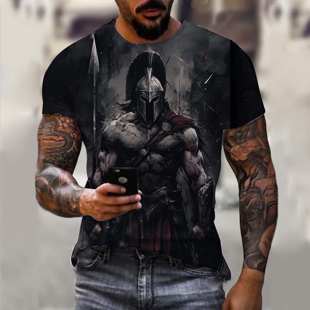 Spartan Warrior Pattern 3D Printed Men's T-shirt Summer Fashion Casual Street Wear Nostalgic Retro Style Short Sleeve Clothing
