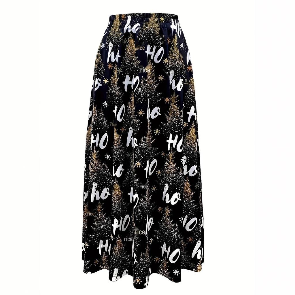Women's Plus Size Autumn Christmas Tree Print Skirt