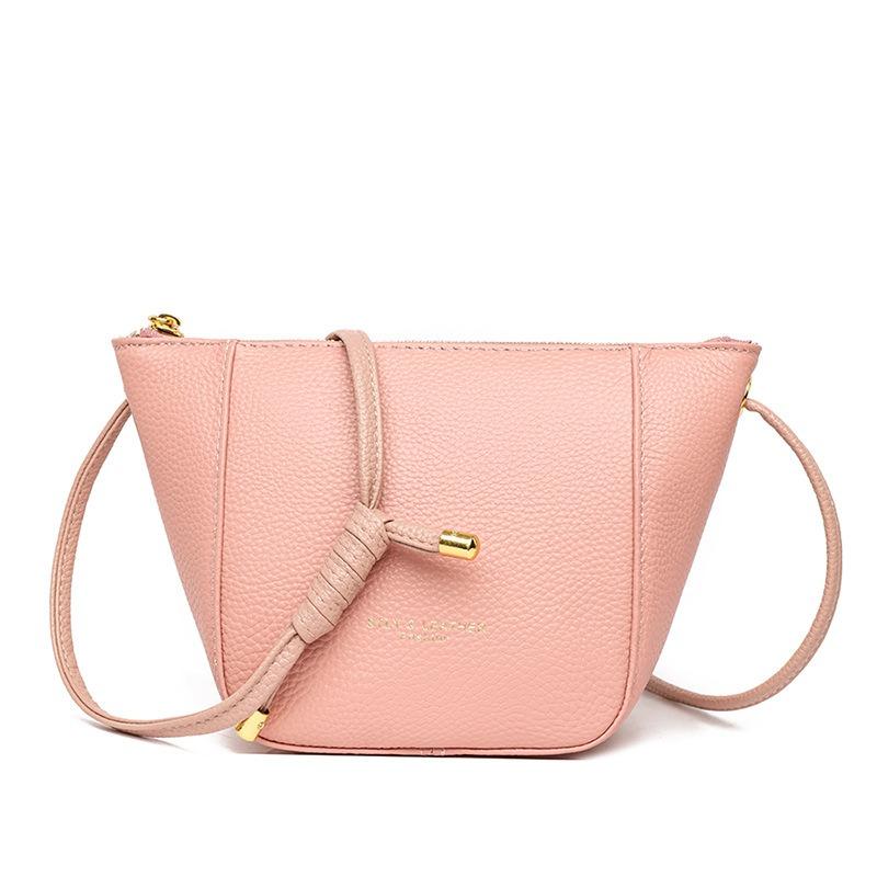 

Женские сумки из первого слоя коровьей кожи, новые простые женские сумки, модные и универсальные сумки через плечо и мессенджеры, нишевые кожаные сумки-ведра розовый