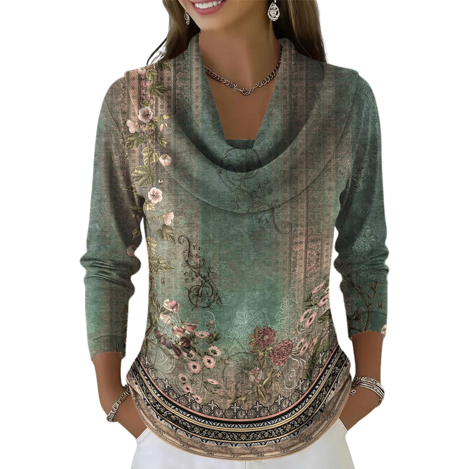 

Women s Casual And Fashionable Round Neck Long Sleeved Printed Top Sweater L