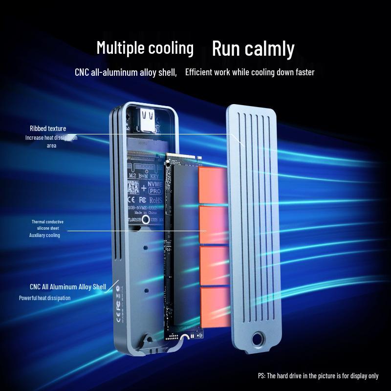 Niubenzhi Neng M.2 NVMe Portable SSD Enclosure, Dual Protocol 10Gbps, Aluminum Alloy for Efficient Heat Dissipation.