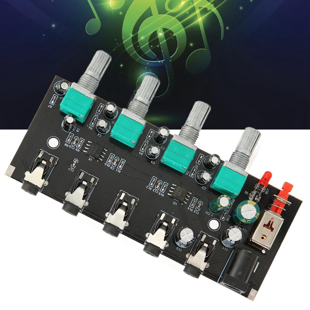 4 Way Stereo Mixer Board 4 In 1 Out Adjustable Volume DIY Sound Source Reverberator Driver Headphone
