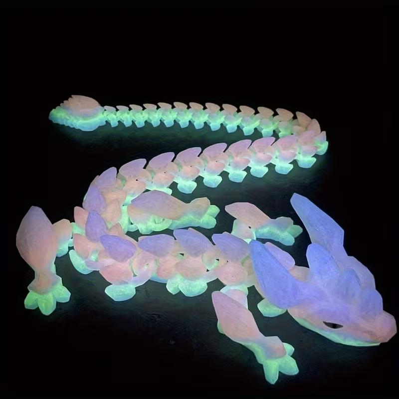 3D Printed Luminous Crystal Dragon Statue Multi-Joint Movable Desktop Art Ornament Durable Plastic Home Decoration