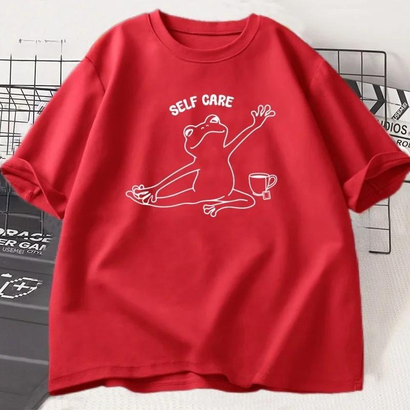 Retro Frog Self Care TShirt Funny Cute Frog Tshirt Casual Short Sleeve ONeck Tops Frog Lover Gift Positive Mental Health Shirt S
