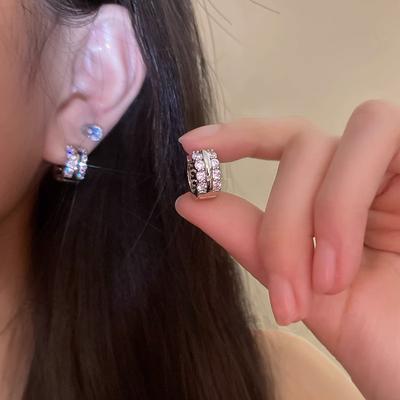 Zircon Circle Ear Buckle Women's Light Luxury Niche Design Sense Super Flash Sweet Cool Circle Earrings Earrings