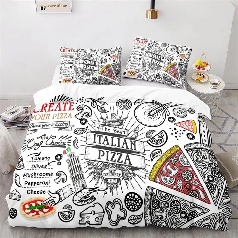 Creative Fast Food Duvet Cover Pizza Hamburger Print Comforter Cover Microfiber Bedding Collection King Queen For Kids Teen Room Decor