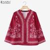 ZANZEA Ethnic Print Casual V-Neck Long Sleeve Women Blouse
