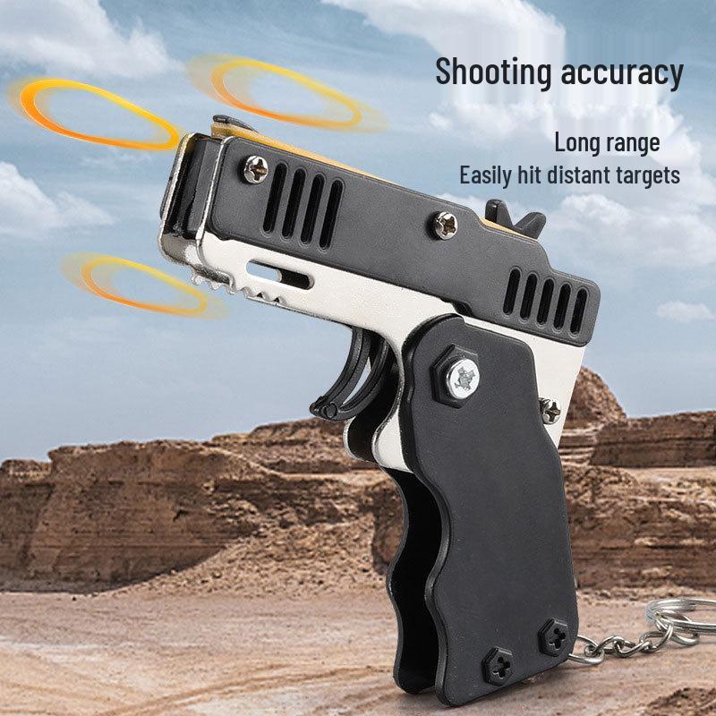 Folding Alloy Rubber Band Gun Toy Keychain for Kids