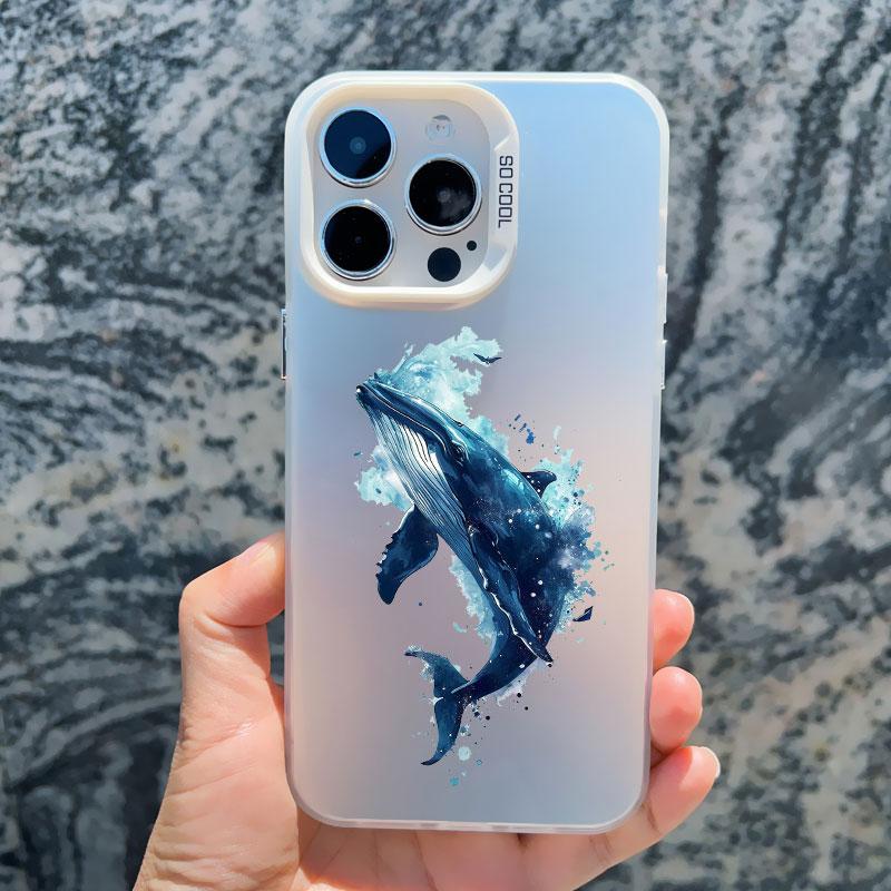 Dolphin Whale Paired Couple Phone Case For iPhone 13 11 12 Pro Max 16 15 14 Pro Max 13 Mini 15 14 Plus Lovers Cover Laser