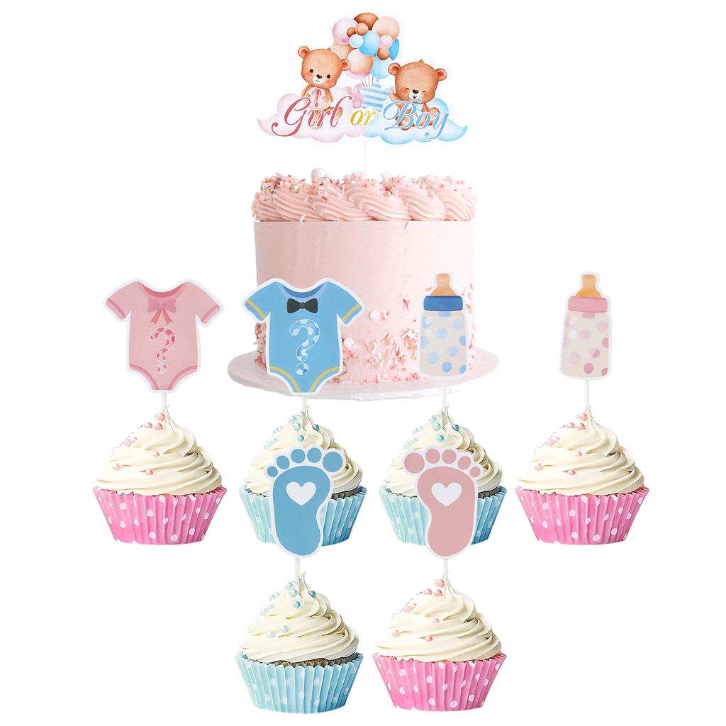 12pcs Boy or Girl Cupcake Toppers Glitter Onesie Jumpsuit Baby Shower Kids Birthday Gender Reveal Party Cake Decorations Supplie