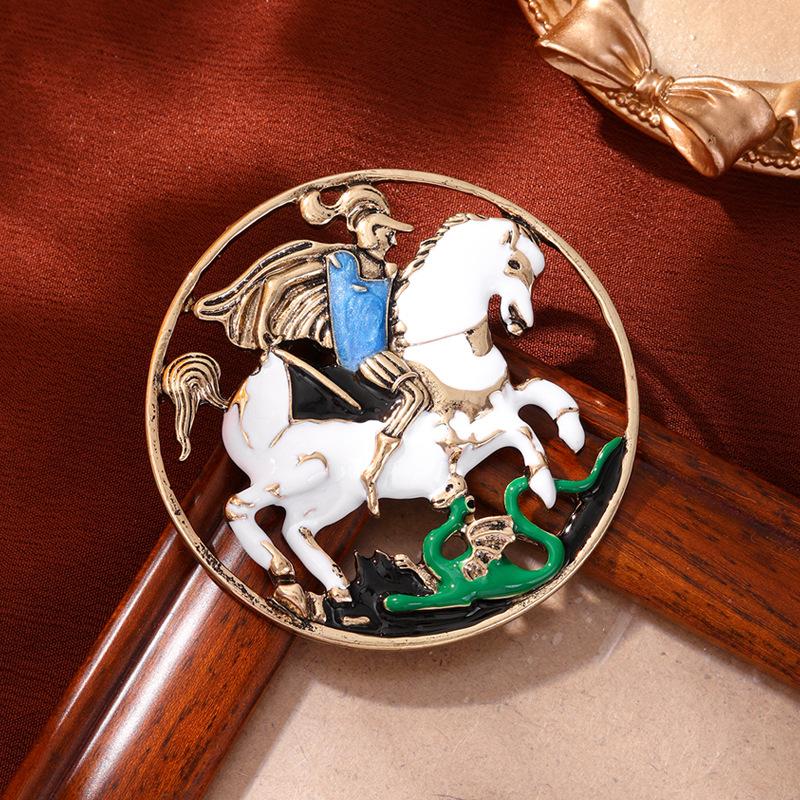 Римский Рыцарь Ретро Придворный Стиль Скачущая Лошадь Брошь для Года Лошади 6.5*6,5CM