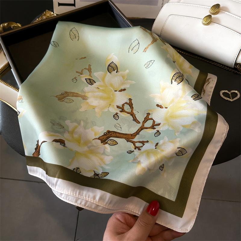 70Cm Simulated Silk Scarf Headscarf Women'S Spring And Summer Printing Small Square Scarf Neck Protection Scarf Professional Scarf Scarf Scarf