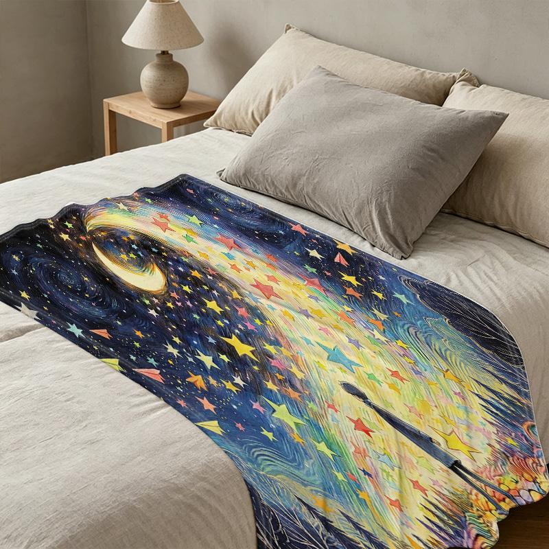 Starry Sky Flannel Throw Blanket Soft, Cozy & Warm, Machine Washable, Ideal for Home Decor, Office Naps, Christmas & Halloween