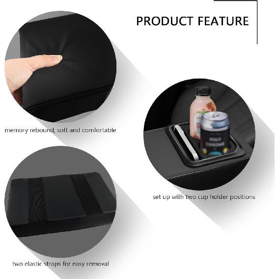 Leather Center Console Cover With Cup Holder,Booster Car Armrest Cover For Protecting Car Armrest Box & Car Decorations,Universal Car Accessories