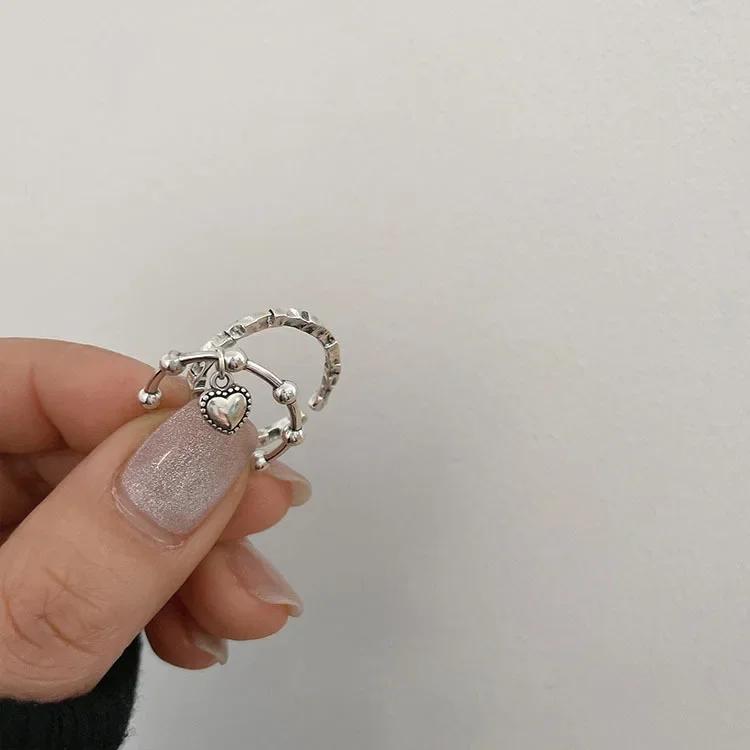 Silver Color Irregularly Pleated Heart Opening Ring for Women Minimalist Fashion Fashion Jewelry