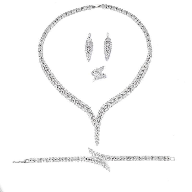 Zircon Jewelry Set Micro-studded Diamond Necklace Earrings 4-piece Wedding Banquet Bridal Necklace