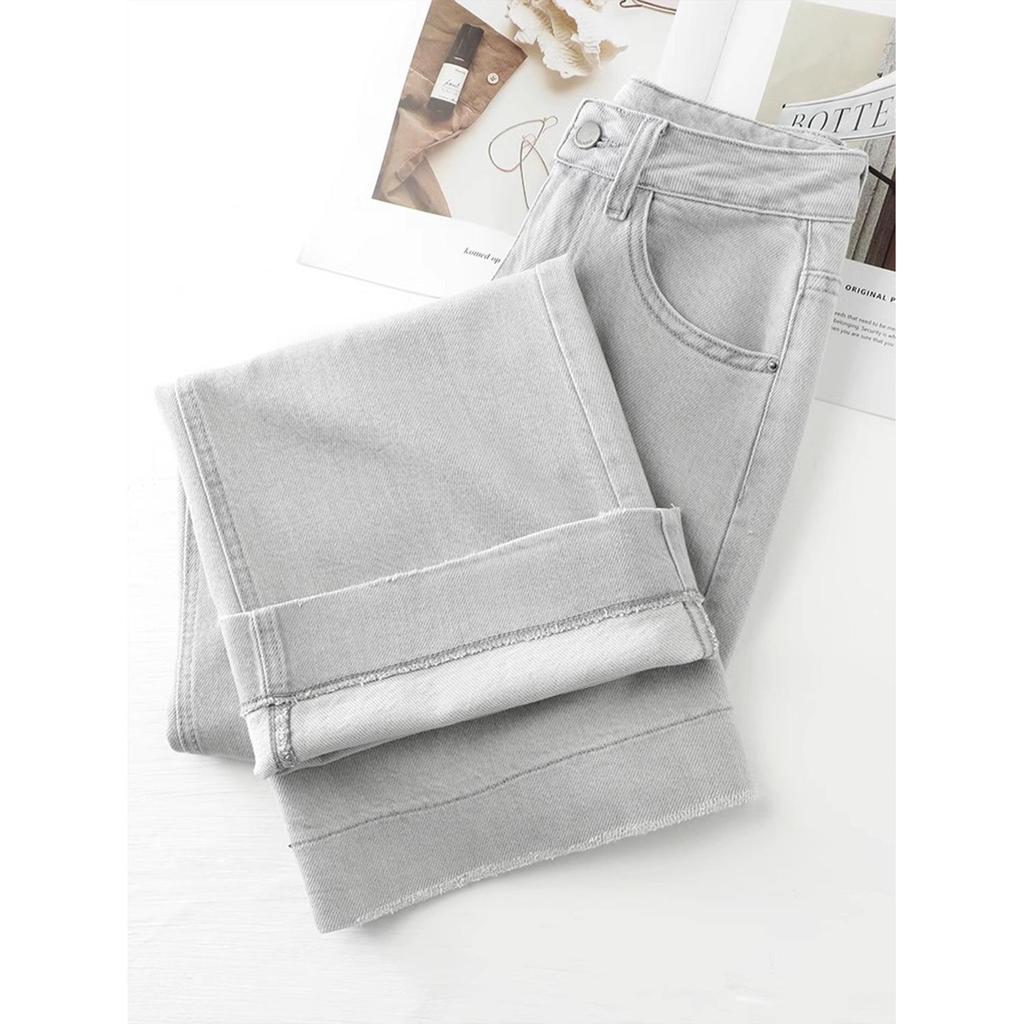 Women's Light Gray High-Waisted Wide-Leg Jeans - New Fashion for Spring/Autumn 2025