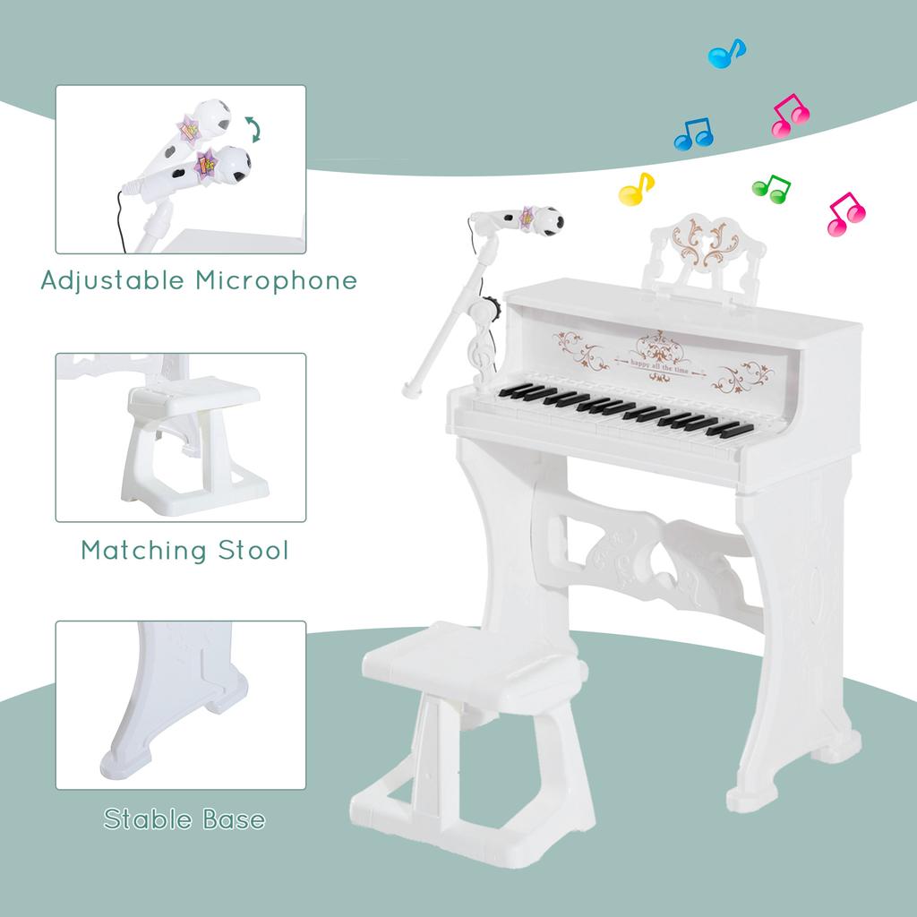 37 Keys Kids Piano Mini Electronic Keyboard Light Kids Musical Instrument Educational Game Children Grand Piano Toy Set w/Stool & Microphone & Music