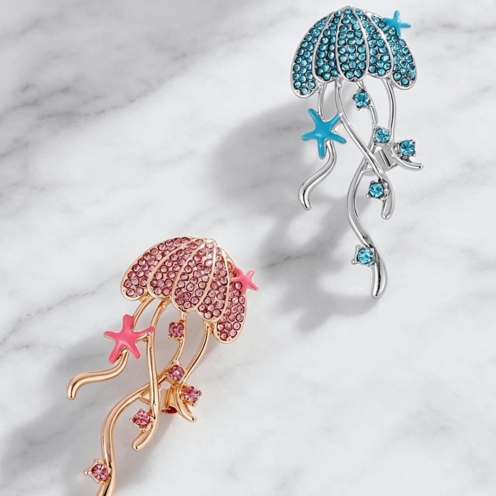 Sparkling Rhinestone Breast Pin Zinc Zinc Alloy Sea Life Pins New Jellyfish Brooches  Women