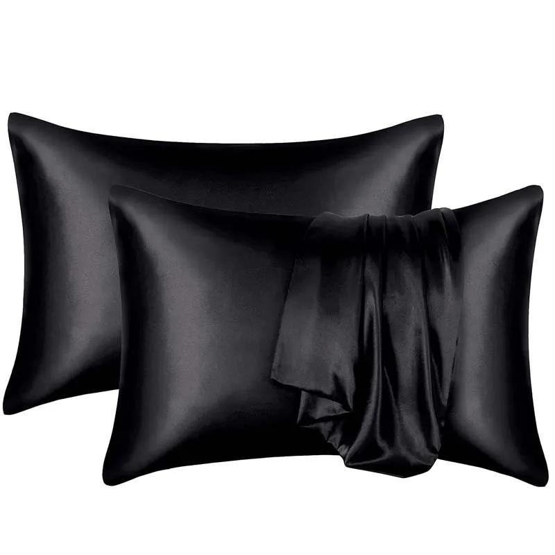 Solid Silk Pillowcases Decorative Luxury Cushion Cover Envelope Style Hair Skin Protect Standard Queen Size Pillow Case