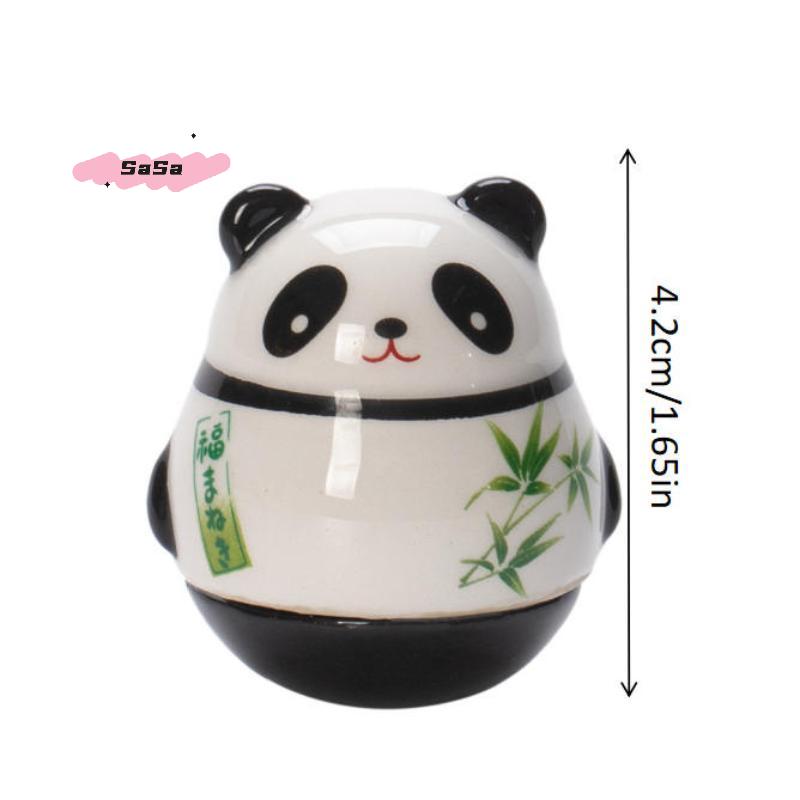 S-1 Pc Japanese Ceramic Panda Doll Crafts Panda Tumbler Toy Lucky Charm Fortune Ornament Landscape Home Office Desk Decor