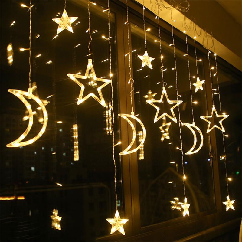3.5m Star Moon Curtain Light Battery Powered Led Waterproof Decorative Light String For Indoor