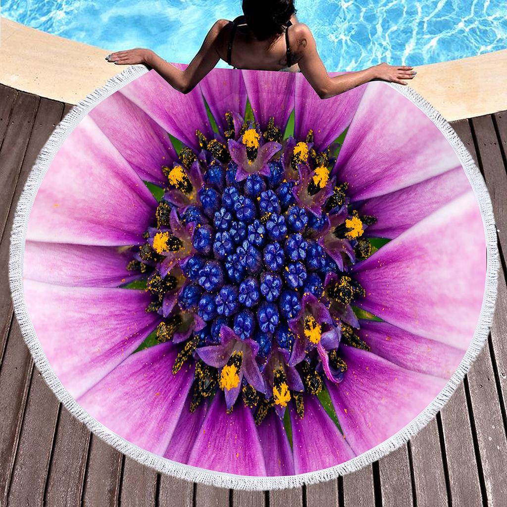 Flower Round Beach Towel,Microfiber Quick Dry Beach Blanket,Soft Absorbent Sand Proof Circle Swim Pool Towel Portable Picnic Mat