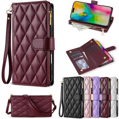 Kožené crossbody pouzdro pro Samsung Galaxy S26 S25 Edge S24 S23 Ultra S22 S21 FE Plus A17 A16 A36 A53 Zip Peněženka na karty Kryt