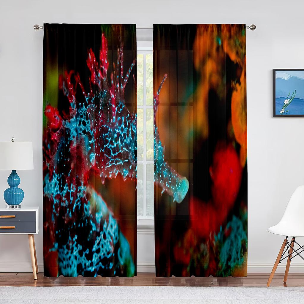 Ocean Seahorse Blue Sheer Voile Curtain Underwater Marine Life Window Tulle Curtains for Living Room Bedroom Kitchen Decoration
