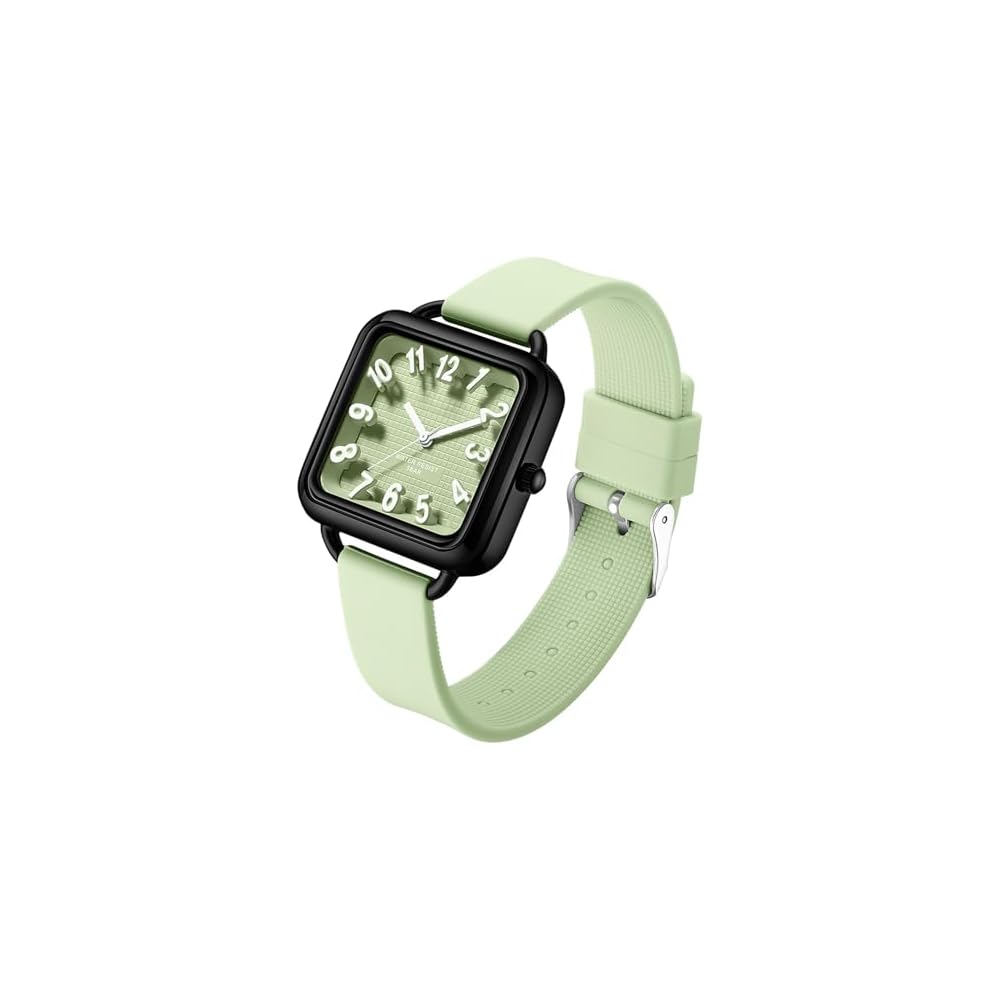 Unisex Analog Square Face Watch Waterproof Lightweight 5ATM Silicone Band Casual Timepiece